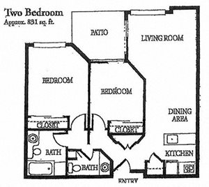 Two Bed Two Bath Floor Plan at Cogir of Fremont, Fremont, CA, 94536